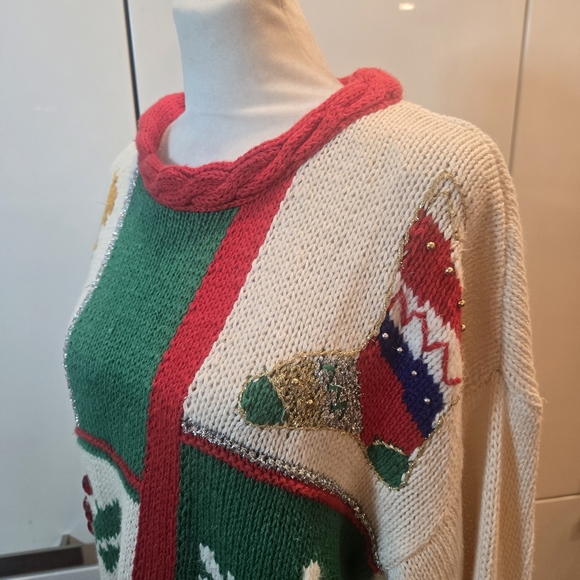 VTG Holiday Festive Ugly Christmas Angel Oversized Sweater Braided Medium - Picture 3 of 14